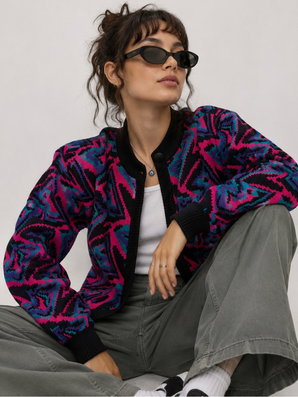 Vibrant Geometric Knit Cardigan